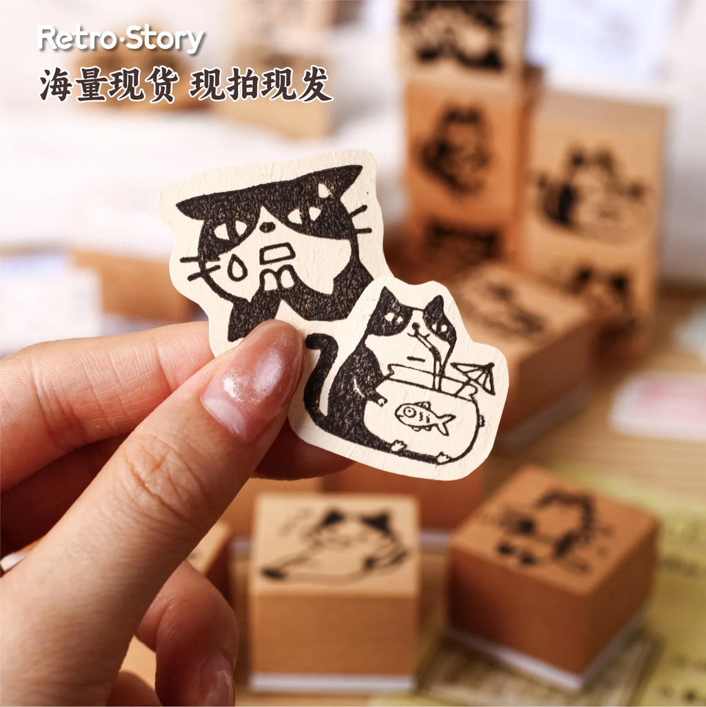 1pc Alphabet Stamps Vintage Wooden Rubber cute pet Stamp Set Stationery Seal Stamping For Card Making Planner Scrapbook Qme