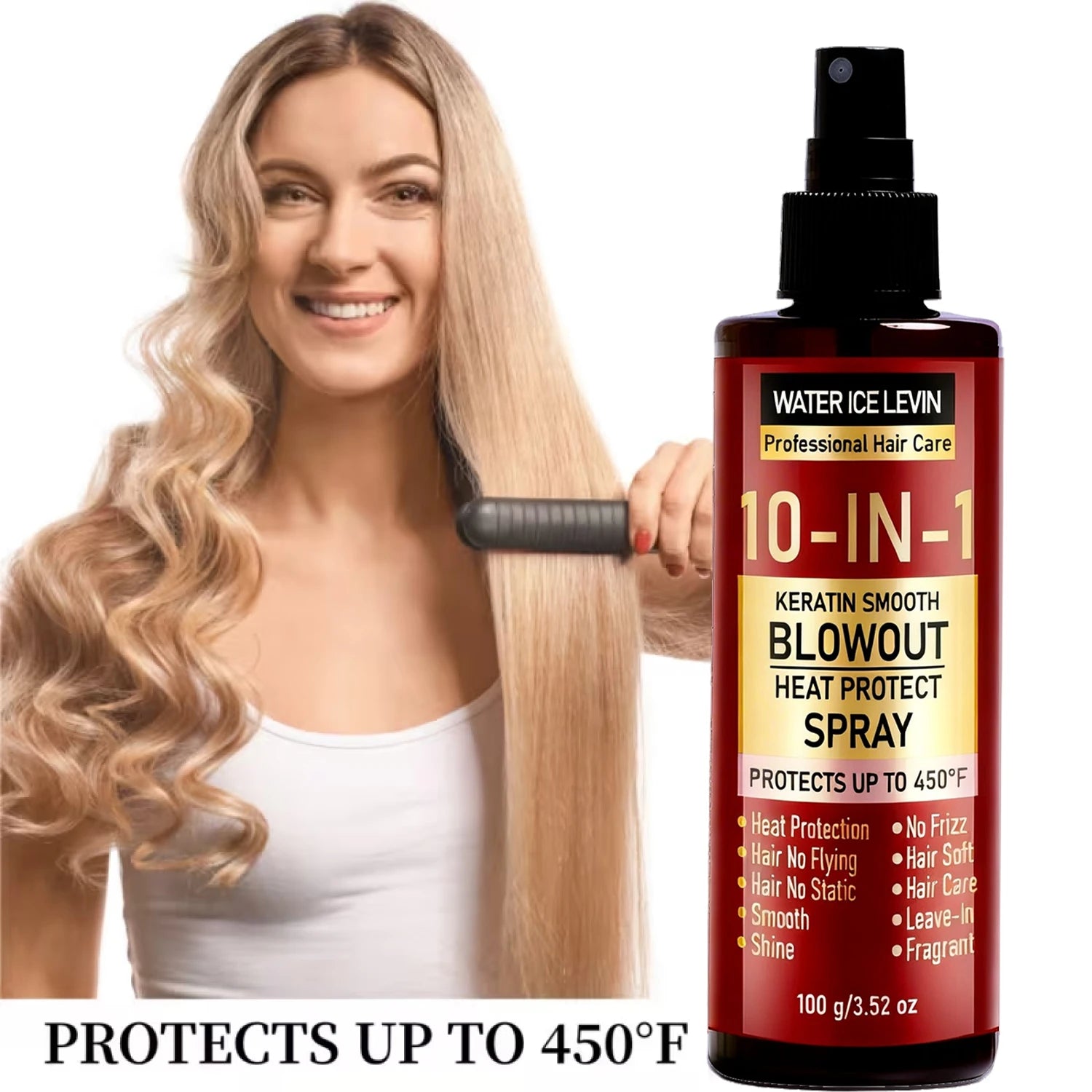 10-in-1 Keratin Heat Protect Spray, Smooth Blowout Anti-Frizz, Protects Up to 450°F with Hyaluronic Acid & Biotin Qme