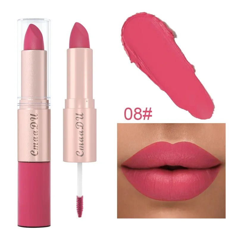 2 In 1 Double-ended Lipstick Lip Liner Pen Matte Pigment Non-stick Cup Skin Color 24H Lasting Waterproof Makeup Beauty Cosmetics Qme 08