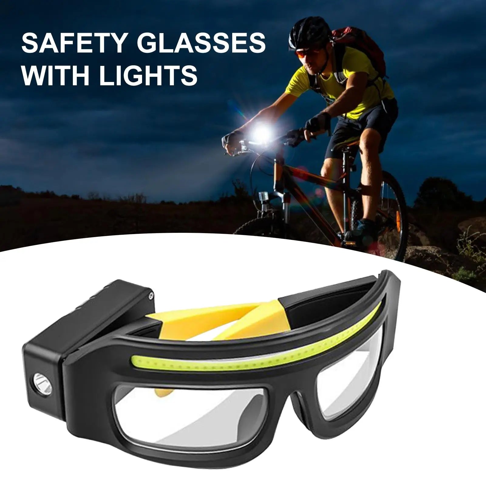 Work Glasses for Men Safety Biking Glasses Anti-Fog Eyewear with TYPE-C Light for Women Men Work Site Motorcycle Dust Sun Night Qme