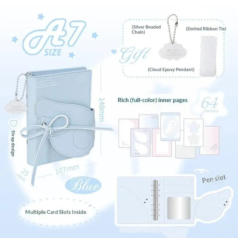 Angel Wings Notebook Cute 3 Fold Binder Journal PU Leather Multi Qme B