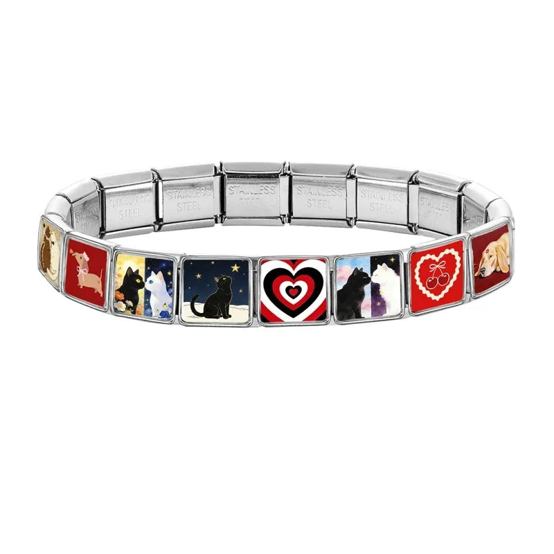 Fashion 2026 Colored Color Charms Animals Series Cat Dogs Italian Link Fit 9mm Stainless Steel Bracelet Jewelry Making DIY Gifts Qme