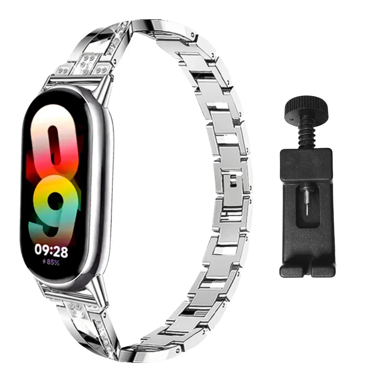 Stainless Steel Strap for Xiaomi Mi Band 8 Material Metal Wistband for Xiaomi Mi Band 9 women Smart strap accessories bracelet Qme Silver-Tool for mi band 8