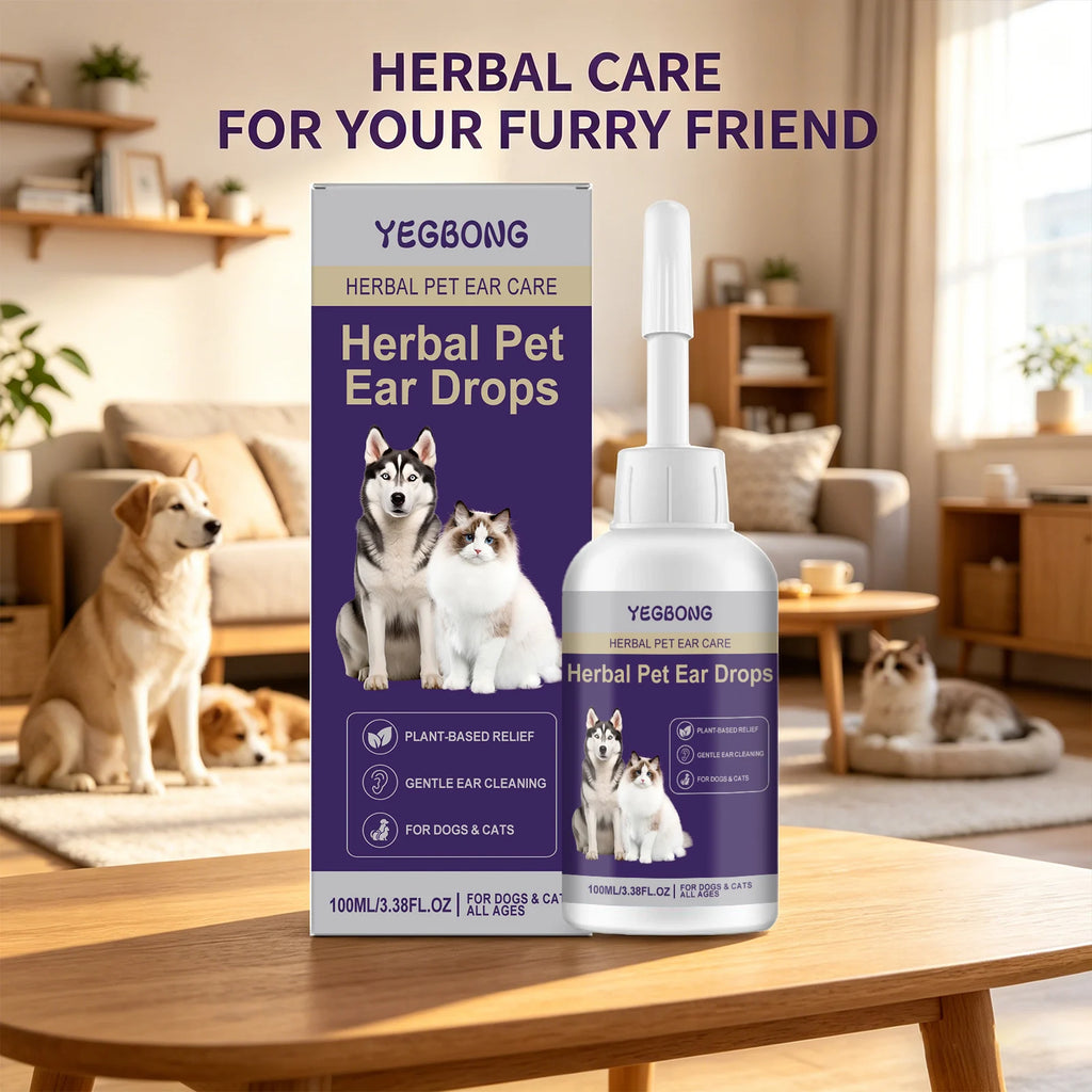Pet Ear Drops Removing Earwax Eliminate Ear Odor Freshing Relieve Dryness & Discomfort Cat Cleaning Drops Suitable for All Ages Qme