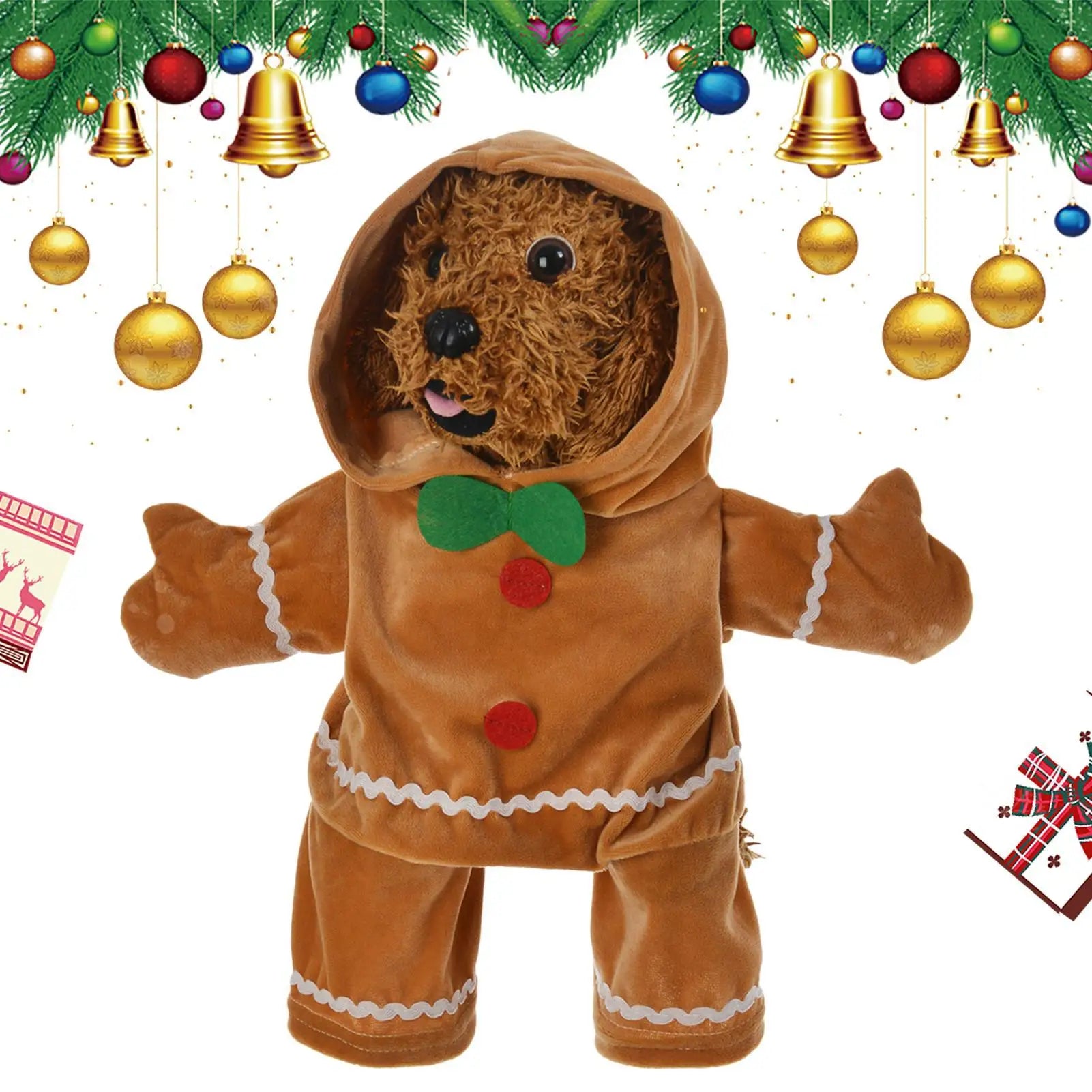 NEW Dog Gingerbread Costume Pet Cute Hooded Jumpsuit Christmas Cosplay Clothes Brown Outfit for Cat Party Decoration Supplies Qme