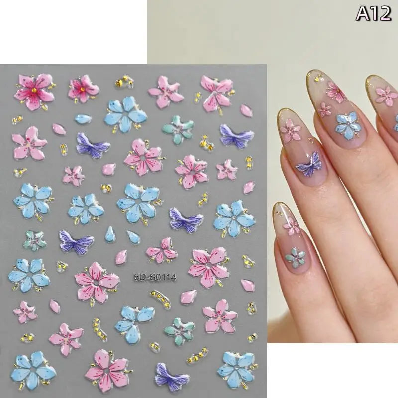 Blossom Floral Nail Stickers Bronzing 5D Spring Summer Petal Qme A12