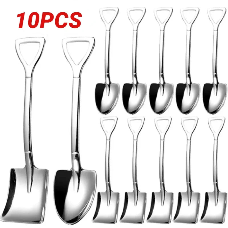 Stainless Steel Shovel Spoon Cutlery Coffee Tea Spoon Ice Cream Dessert Fruit Party Scoop Teaspoon Kitchen Tableware Cutlery Set Qme