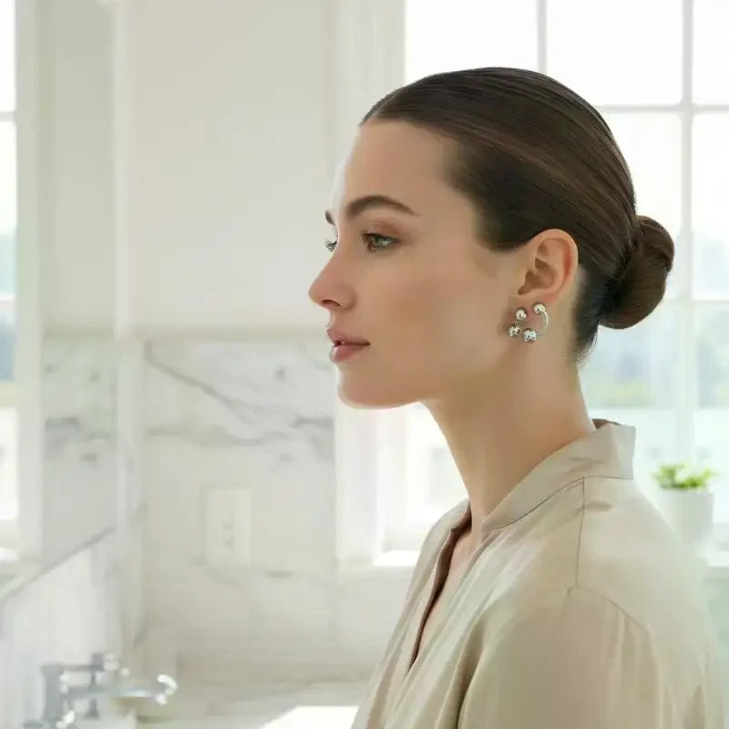 Fashion Temperament Charm Metal Hoop Earring Personality Round Bead Ball Dangle Earring For Women Girls Jewelry Gift Qme