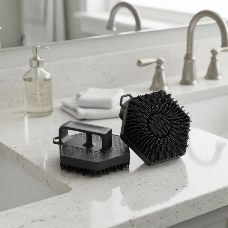 Premium Silicone Shower Brush Rotating Massage Back Scrubber Soft Qme