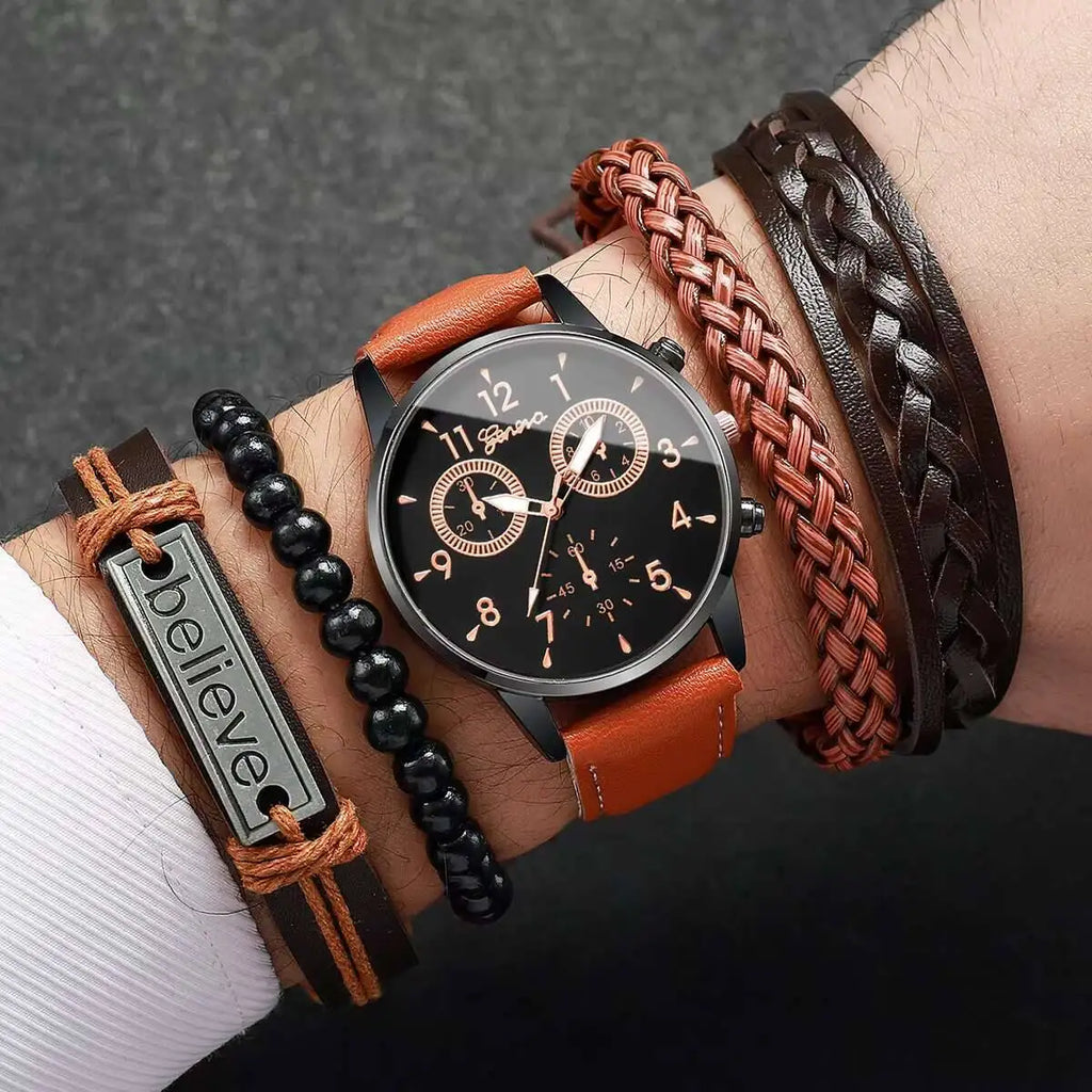 Creative, personalized, business, leisure, fake, three eyed PU belt, quartz watch, student watch, exquisite dial, night light Qme