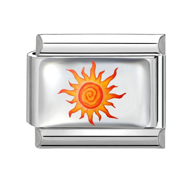 Design Colorful Earth Sun Sunflowers Stainless Steel Link Fit Italian
