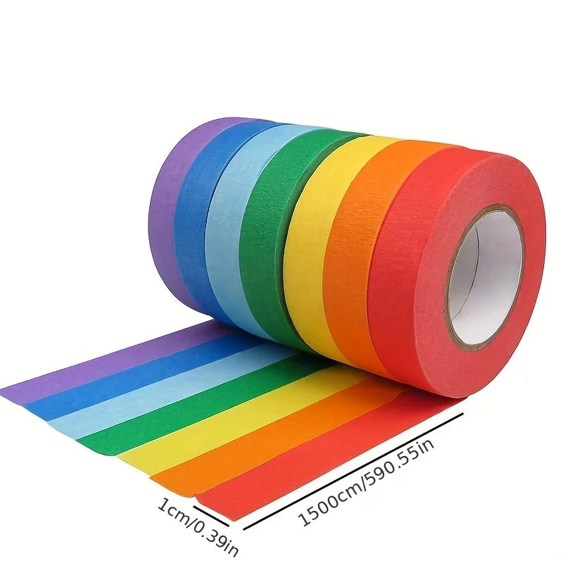 7Rolls Colored Masking Tape Rainbow Colors Painters Tape Colorful Craft Art Paper Tape Labeling Arts Crafts Decorative Supplies Qme