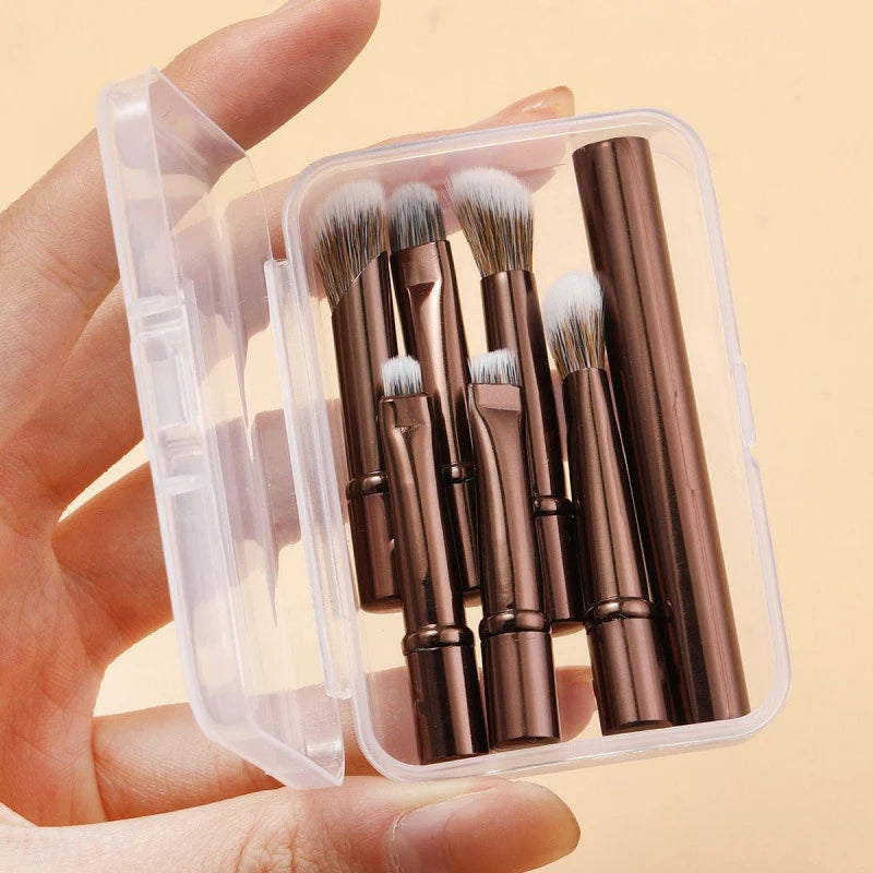 Mini Travel Makeup Brushes Portable Cosmetic Tools Box Foundation Qme Coffee