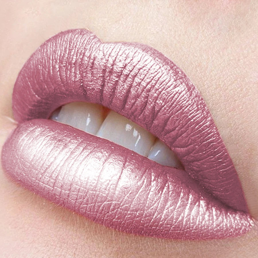 7 Colors Sparkling Metallic Finish Lipstick Hydrating Red Pink Qme