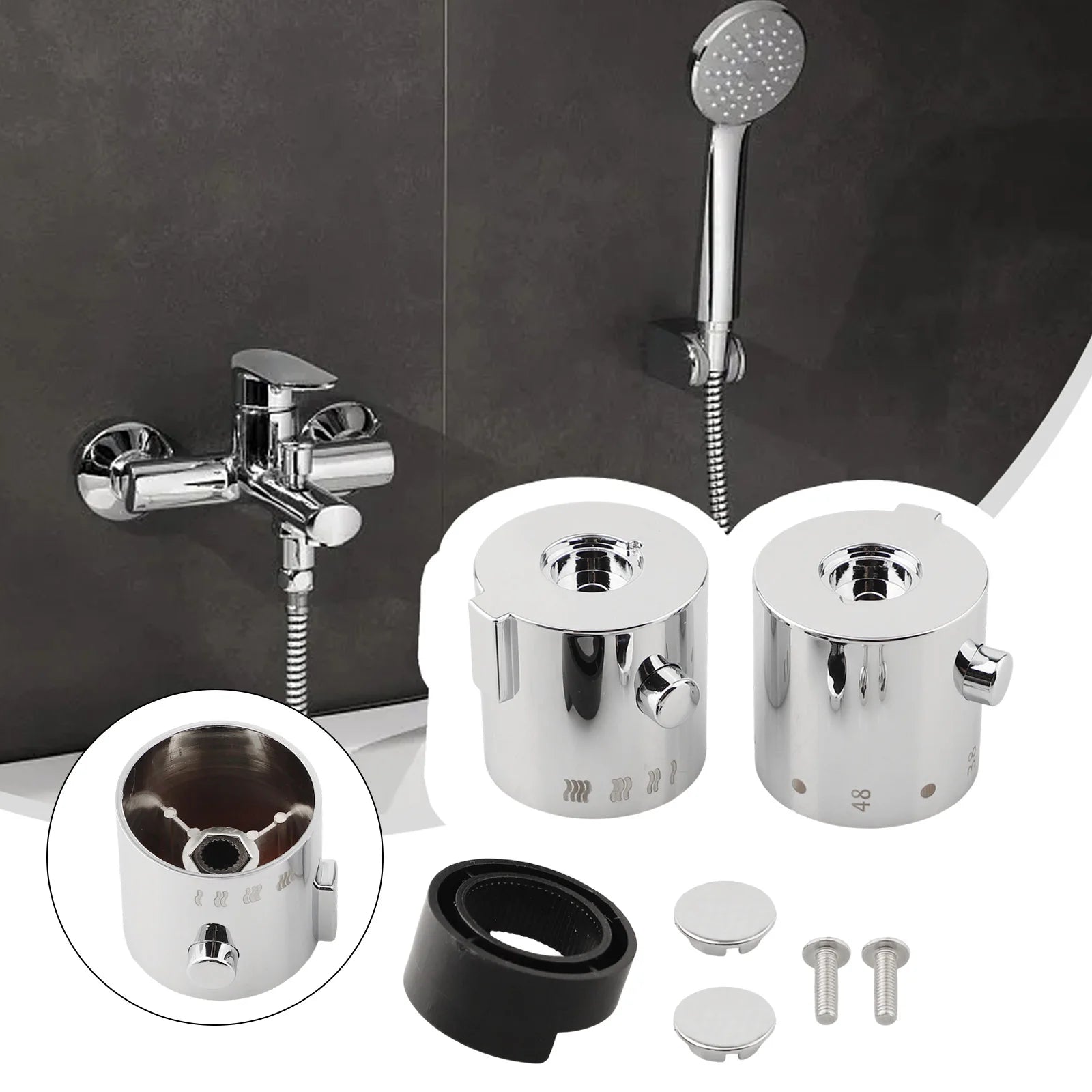 Shower Temperature Control Handle Knob Thermostatic Bath Mixer Chrome Qme
