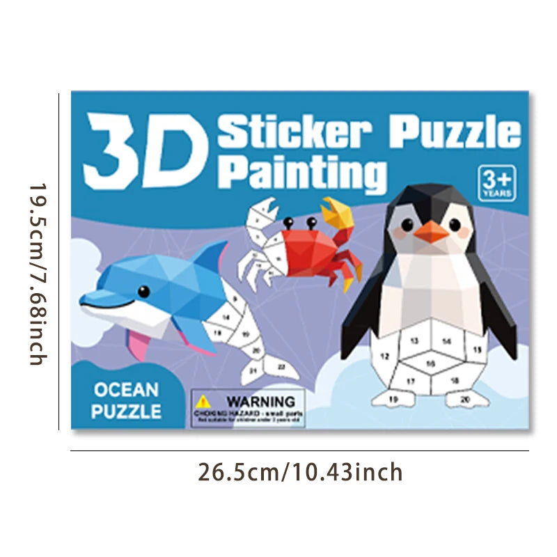 New 3D Puzzle Stickers Number Matching Puzzle Sticker Creative DIY Puzzle Sticker Painting Set (8 Patterns) Child Focus Training Qme