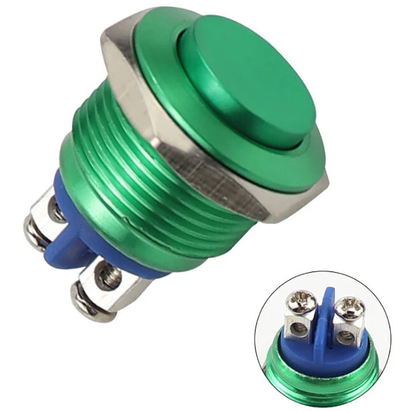 1Pc Momentary Push Button Switch 16mm Waterproof Mount Button Switch. Qme 1pc Green