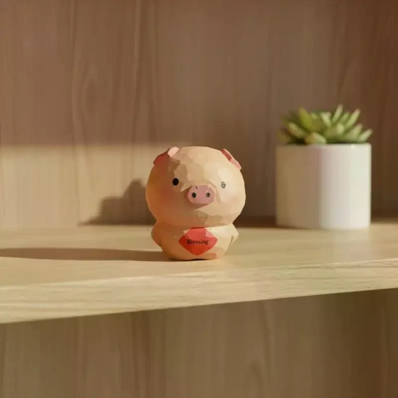 Handmade Wooden Pig Figurine Fu Character Decorative Statue Cute Animal Ornament For Home Office Desk Decoration Birthday Gift Qme