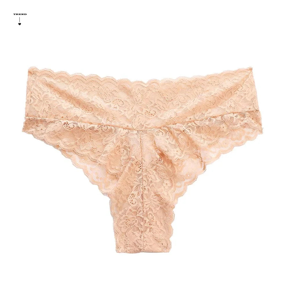 Soft Mid Waist Lace Panties Flower Transparent Underwear Women Qme
