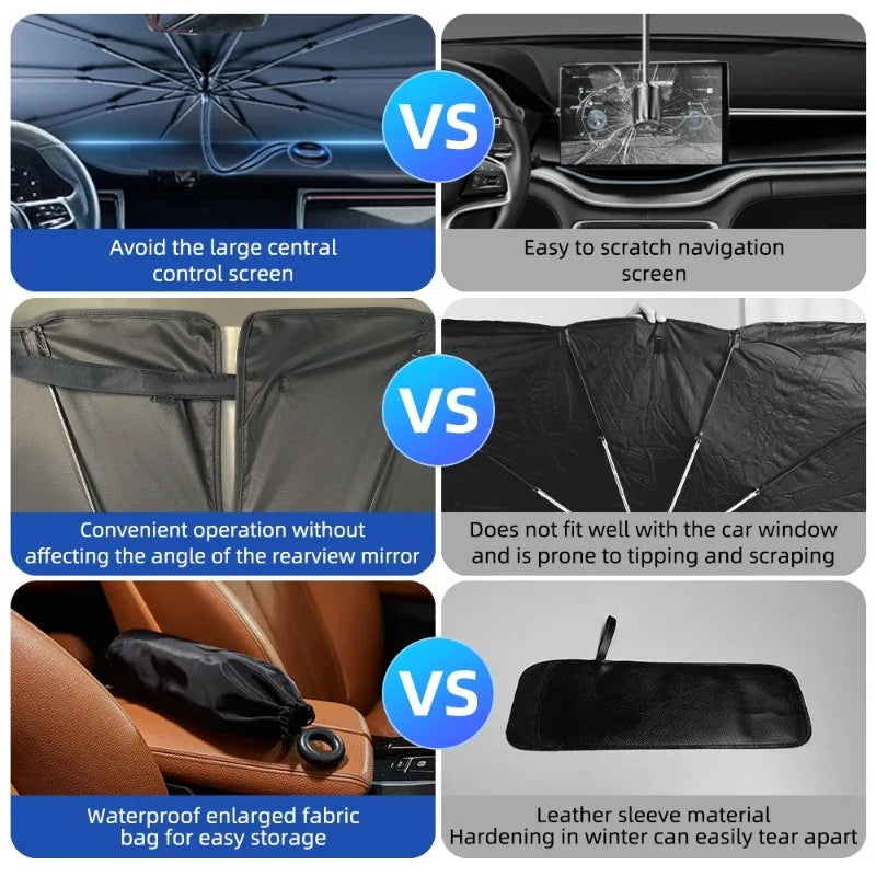 2024 Upgraded Car Windshield Sun Shade Umbrella Foldable Car Sunshade Front Window Cover for UV Ray Block & Sun Heat Protection Qme