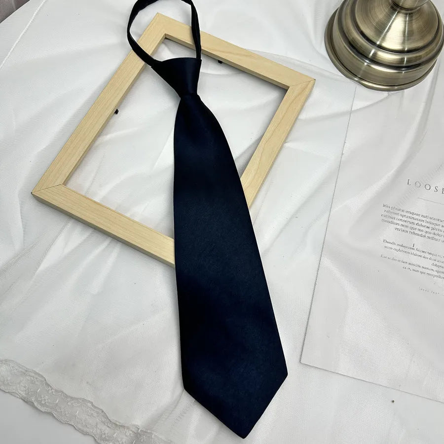 Solid Color Bright Color Tie Zipper Tie Short Style Convenient Uniform Accessories College Style Daily Tie Multi-color Tie Qme POLYESTER Blue1