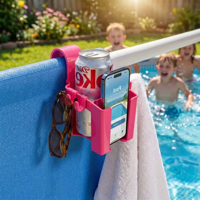 Multi-function Pool Caddy Cup Holder Phone Stand Towel Hook Qme