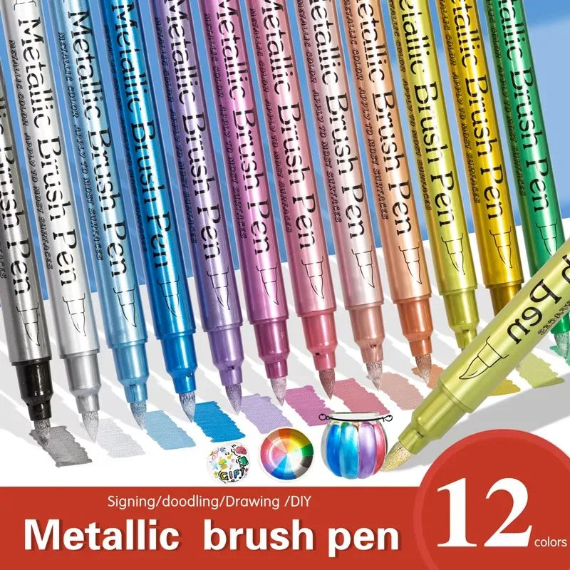 8/12 Colors Metallic Markers Pens Color Paint Pens for Black Paper, Glass, Rock Painting, DIY Scrapbook Album Qme
