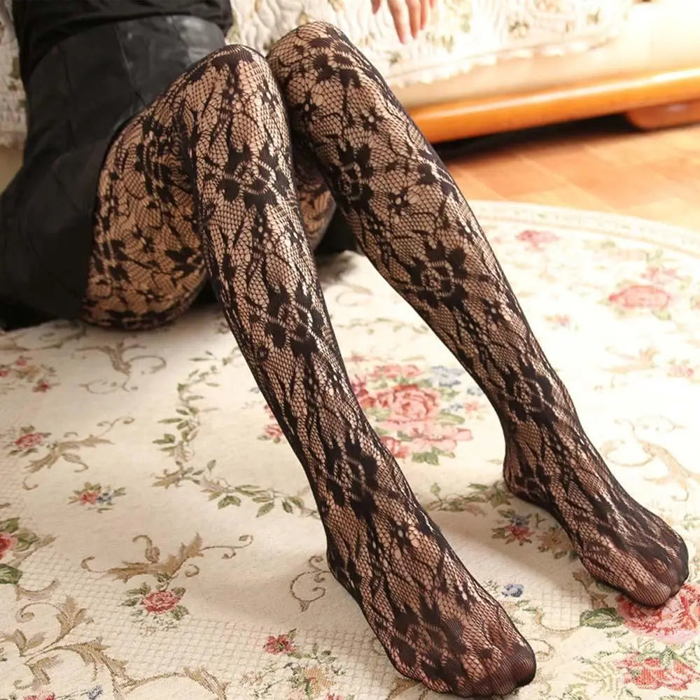 Sexy Retro Mesh Rose Flower Nylon Tights Stockings Pantyhose Net Stocking Qme