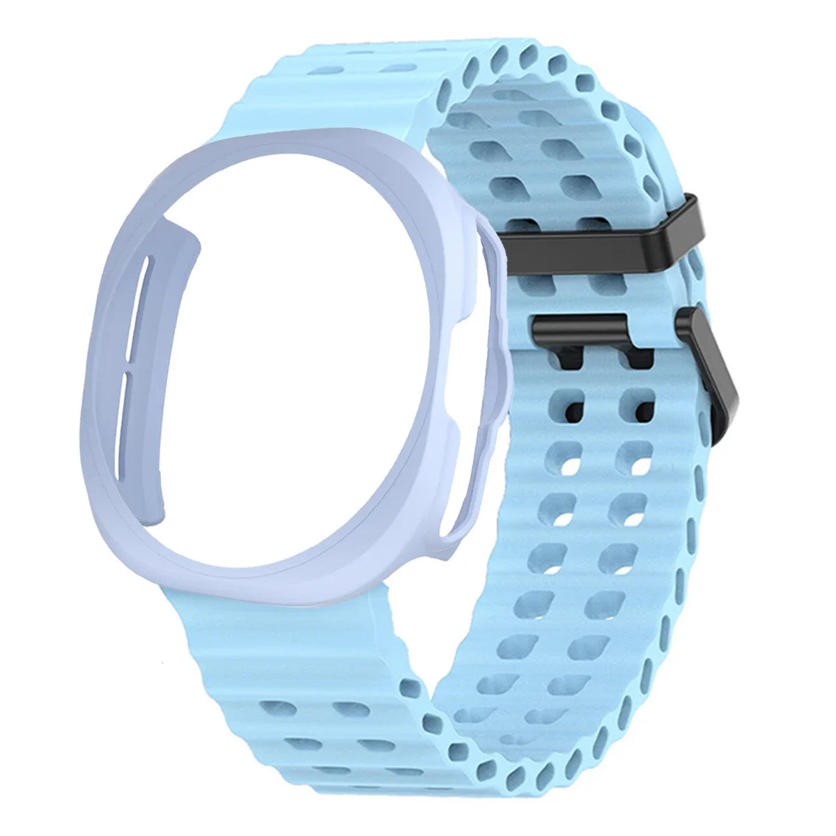 Case+Strap for Samsung Galaxy Watch 7 Ultra 47mm Sport Silicone Band Bracelet PC Case Protective Cover for Galaxy Watch 7 Ultra Qme light blue blue Galaxy Watch 7 ultra