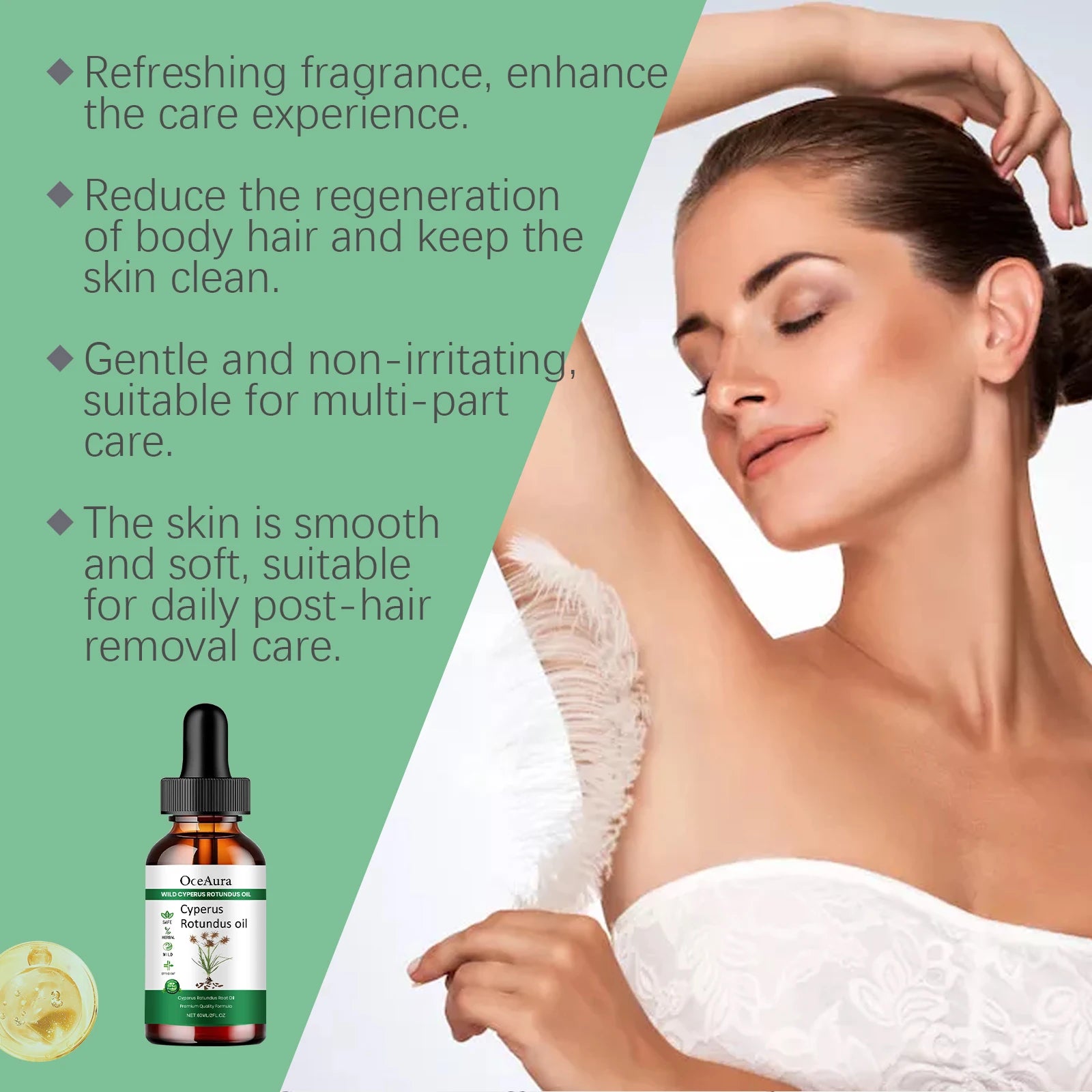 Cyperus Rotundus Oil for Hair Removal Skin Care Serum Soothe Dry Tight Redness Tighten Pores Reduce Hair Growth Delay Essence Qme