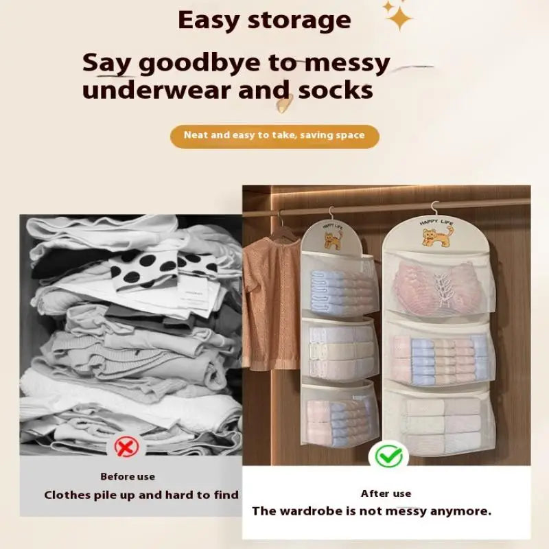 2 3Layer Large Capacity Storage Mesh Bag Underwear Socks Breathable Qme