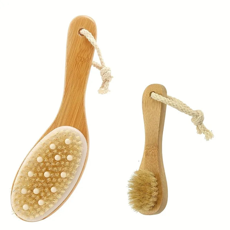 Natural Boar Bristle Dry Body Brush Bamboo Exfoliating Face Foot Long Qme