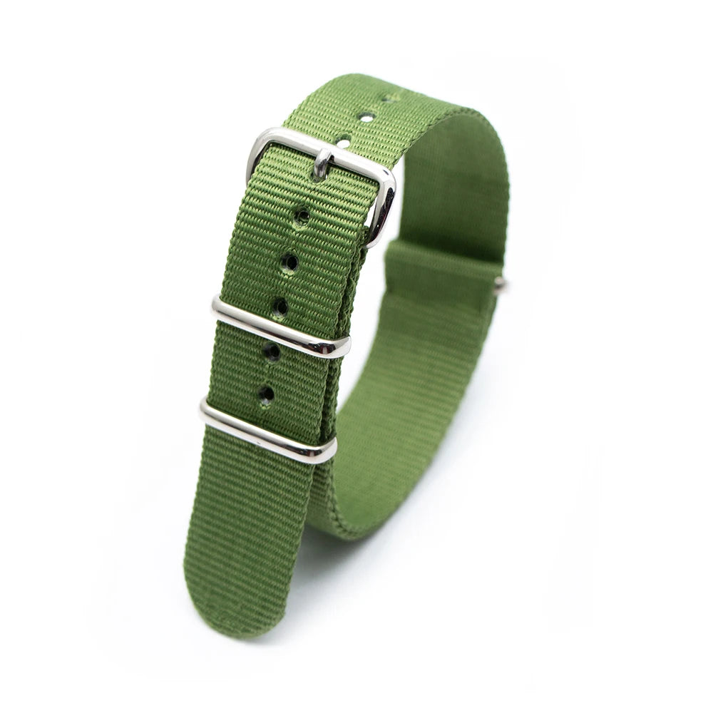 Durable Striped Nylon Wristband Bracelet Style Watch Band 18MM 20MM 22MM 24MM Universal Strap for Sport Casual Watches Qme green 22mm
