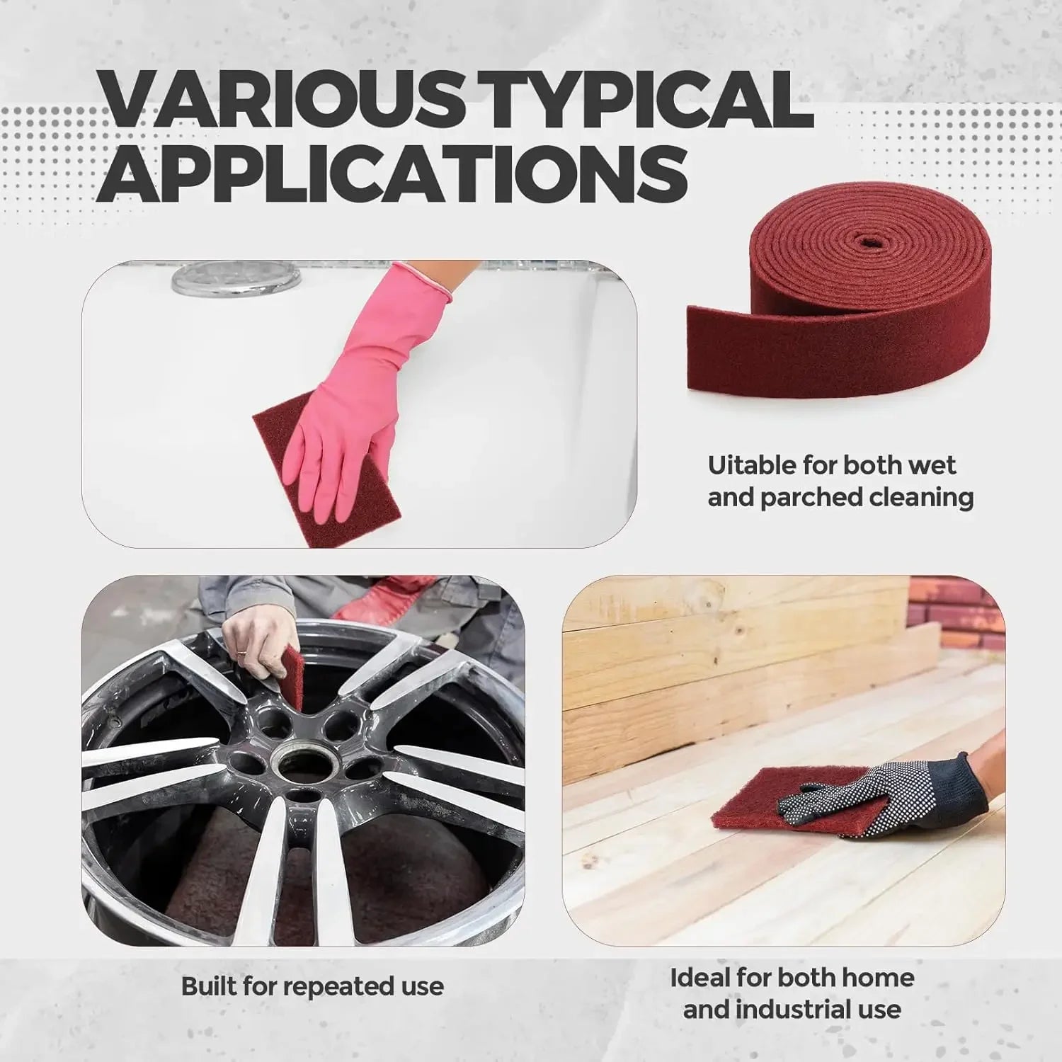 5inch X 3.28 Feet Chestnut Red Universal Scouring Pad Roll,Used for Paint Primer Pre-Treatment, and Surface Preparation Qme