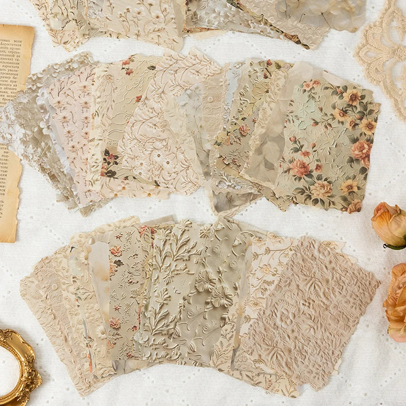 Vintage Distressed Floral Texture Scrapbook Paper, European Artistic Collage Material, Perfect for Junk Journaling Qme