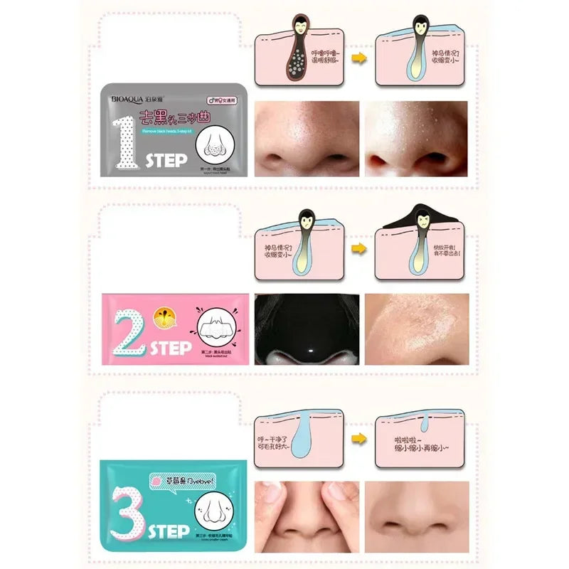 3 Steps Kit Blackhead Remover Shrink Pores Nasal Paste Deep Cleaning Nose Masks Facial T Area Care Moisturizing Beauty Skin Care Qme