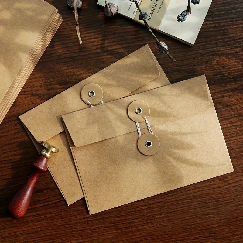 Set of 20 Retro-Style Brown Kraft Paper Envelopes Measuring Qme