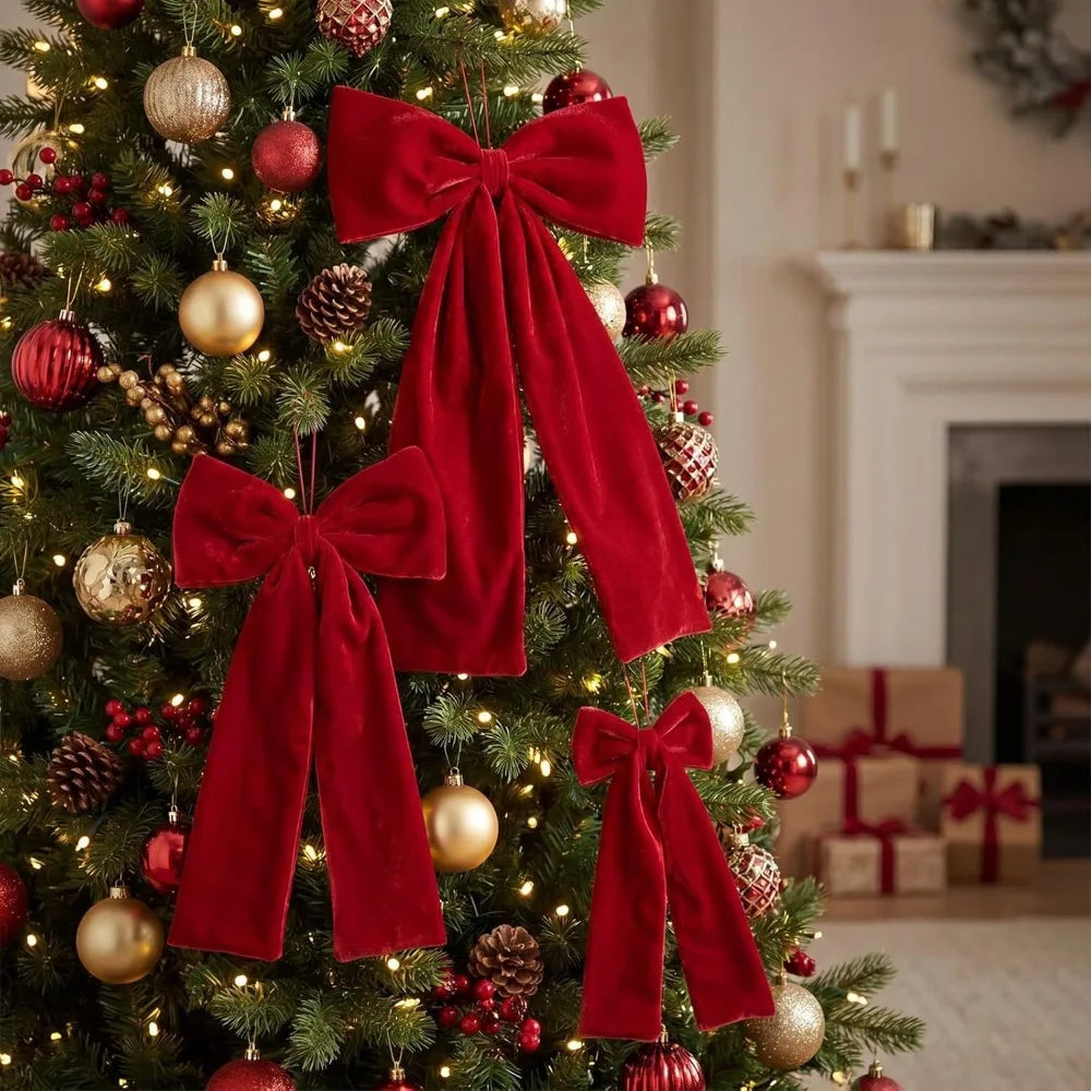 1 Velvety Soft Bendable Fabric Bowknots Christmas Tree Ornaments Door Qme
