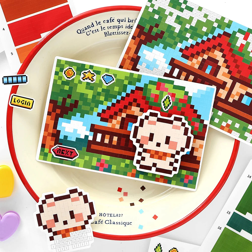 6 Sheets/Bag Kawaii Animal Themed Pixel Collage Stickers Mini Stress Relief for DIY Scrapbook Phone Case Notebook Decoration Qme