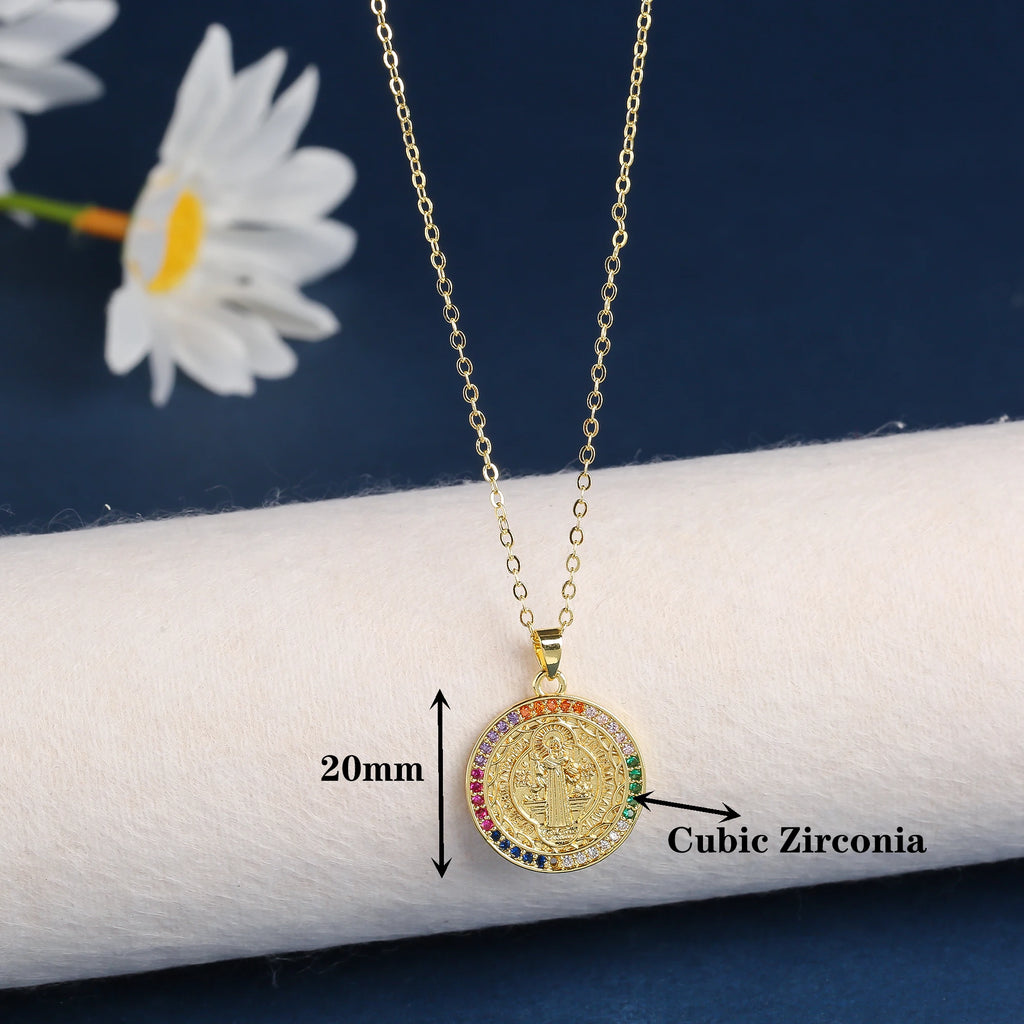Religious Style Stainless Steel Round Zirconia Oil Drop Pendant Necklace Fashion for Man Woman Friendship Jewelry Party Gift Qme