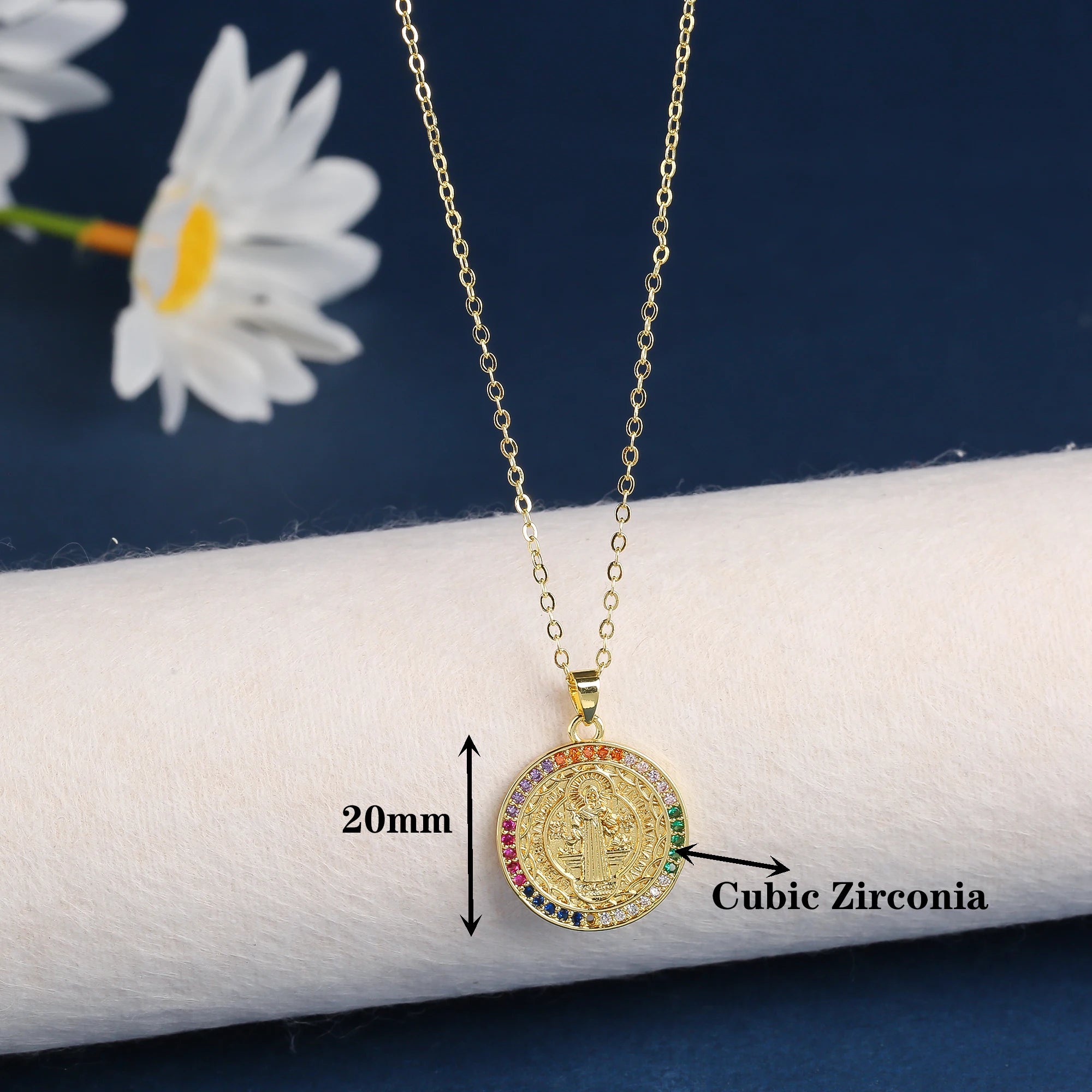 Religious Style Stainless Steel Round Zirconia Oil Drop Pendant Necklace Fashion for Man Woman Friendship Jewelry Party Gift Qme