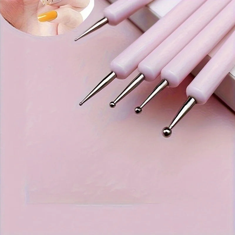 5 PCS Nail Art Dotting Tools Set, Double-Ended Embossing Stylus Pens, Dot Paint Manicure Kit - Unscented, Ideal for Nail Artists Qme