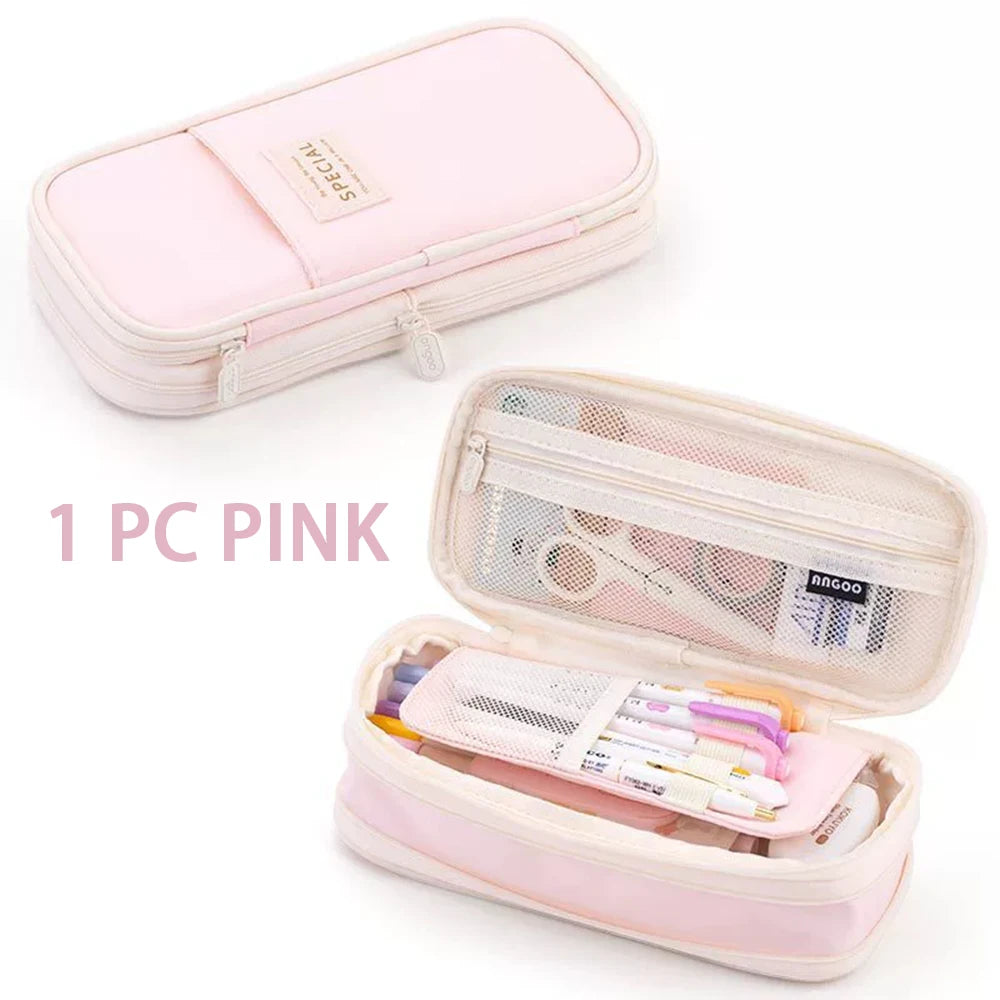 1/2 Piece Kawaii Pencil Case Double Layer Large Capacity Pencil Bag Storage for Office Stationery Storage Box School Supplies Qme 1 PC PINK