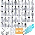 56pcs Piping Bags And Tips Set, Cake Decorating Supplies Kits For Baking With 48 Frosting Icing Tips, 2 Reusable Pastry Bags Qme 56pcs