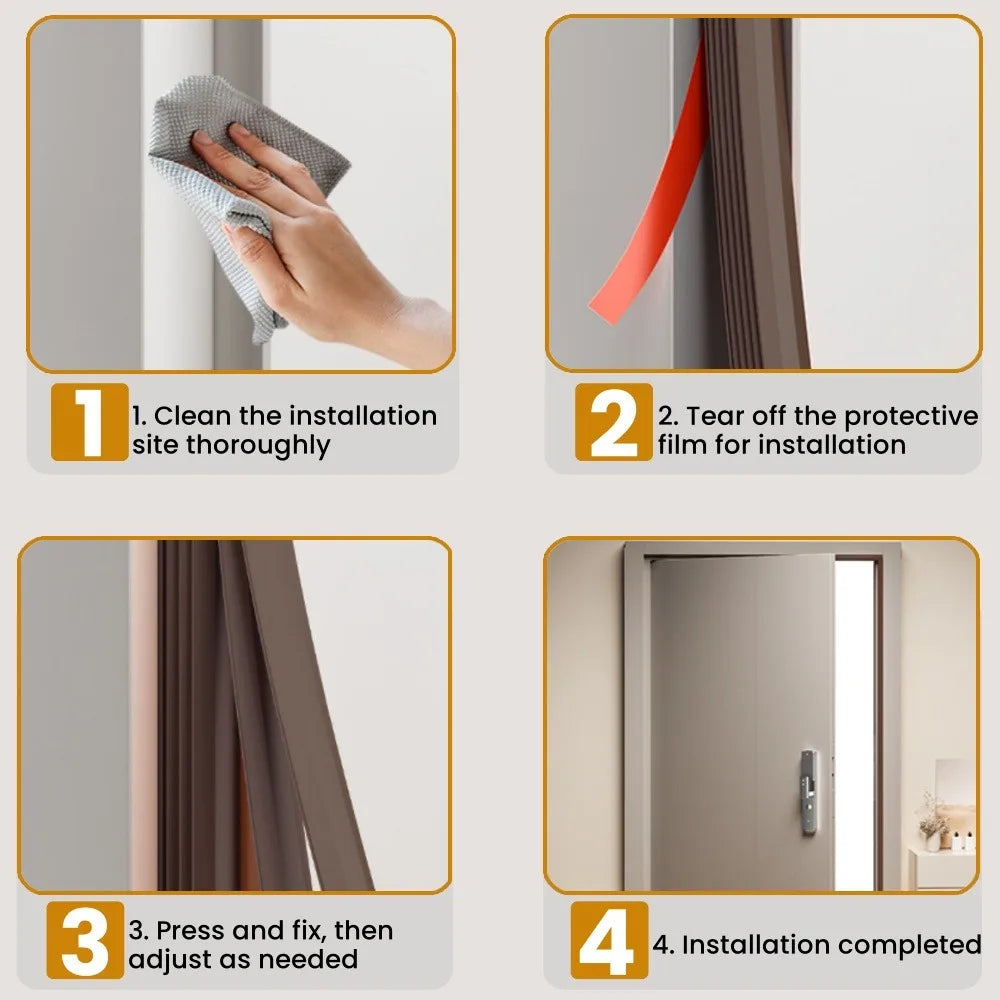 6M Door Sealing Strip Anti-theft Door Windproof Self-adhesive Sound Insulation Strip Window Gap Filling Dust-proof Sealing Strip Qme
