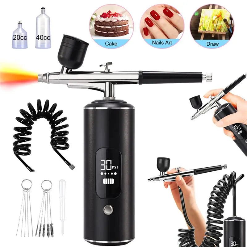 A02F-For Art Painting Mini Airbrush Portable Rechargeable Compressor For Art Craft Cake Painting Qme