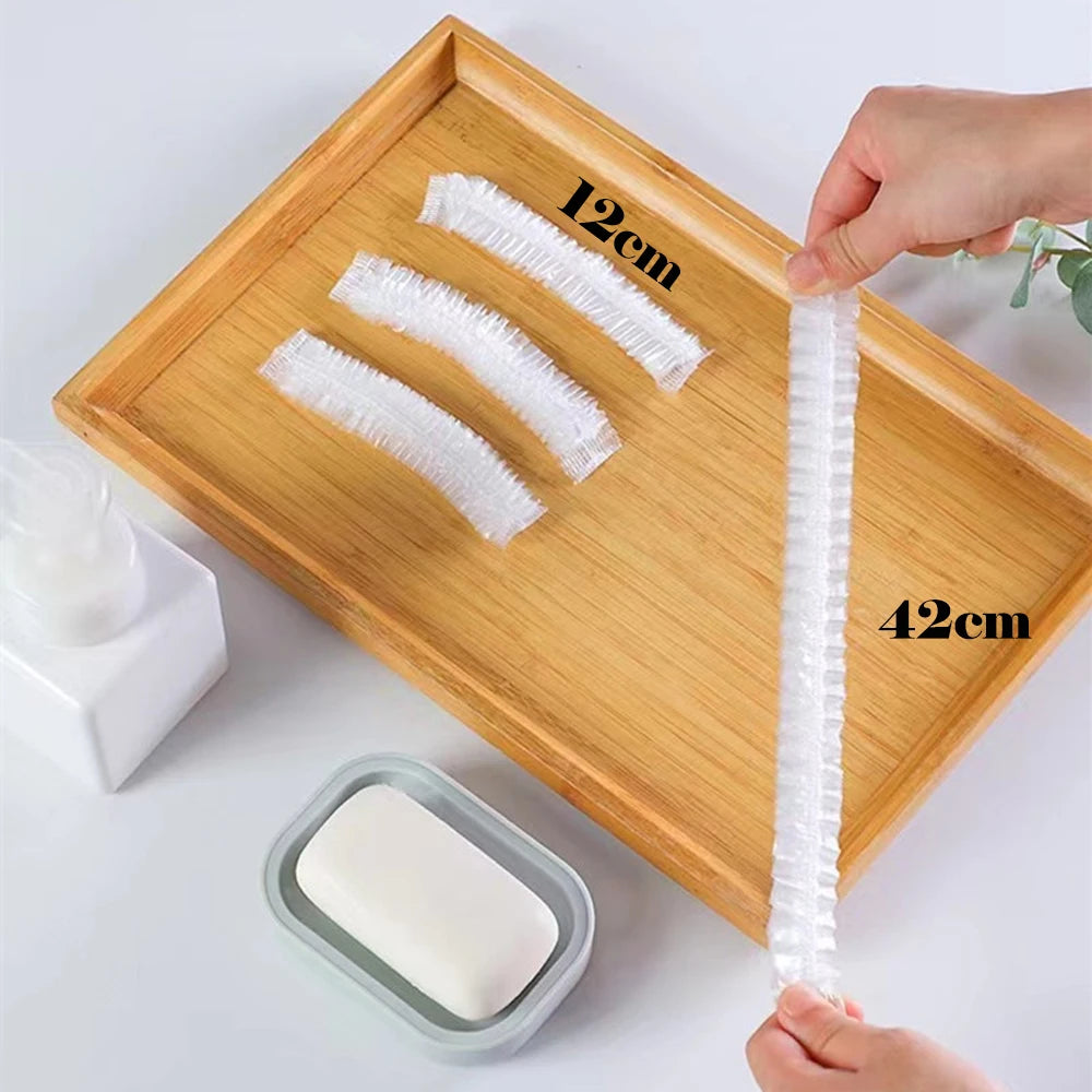 Thick Clear PE Disposable Shower Caps Plastic Elastic Hair Bath Cap for Women, Spa, Home Use, Hotel and Hair Salon, Travel Qme