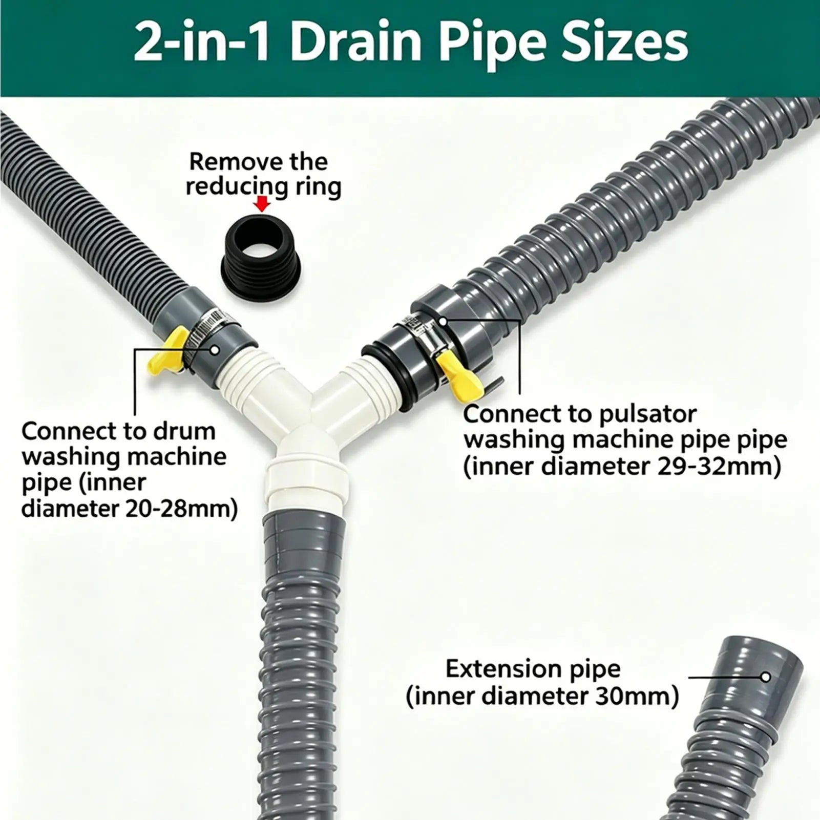 Washing Machine Drain Hose Tee Leak-proof Tight Fit Converter Fitting Qme
