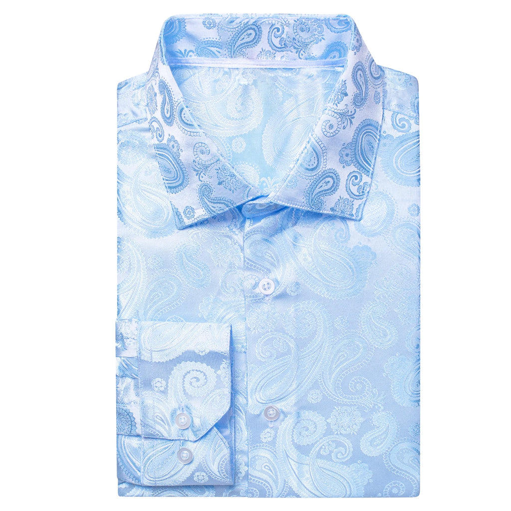 Hi-Tie Jacquard Paisley Mens Dress Shirts Long Sleeve Lapel Suit Shirt Casual Formal Blouse 10 Colors Wedding Business Party Qme