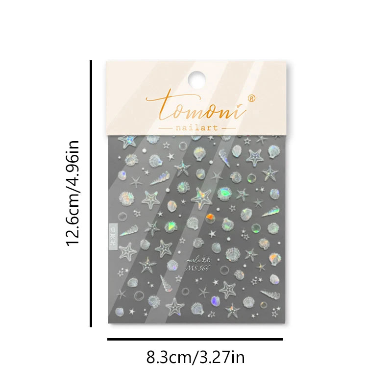 Shiny Shell Light Laser Sea Conch Starfish Star Adhesive Decals Qme one size